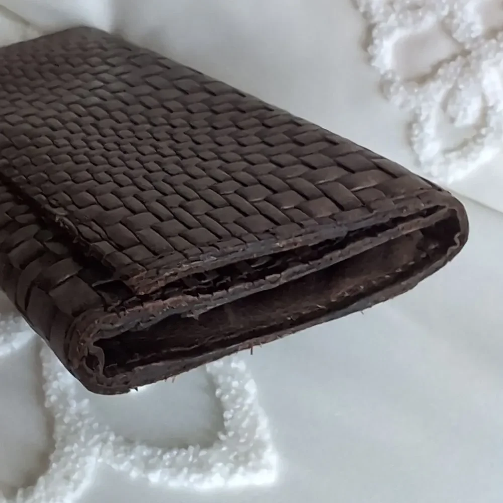 Patricia Nash Italian Antique Brown 🤎 Basket Weave Design Trifold Wallet- Rare